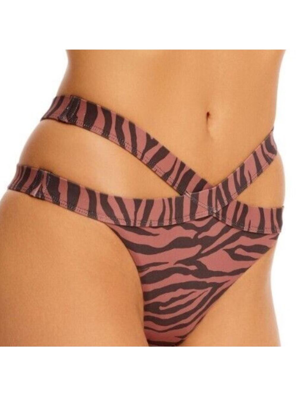 Aqua Swim Womens Tiger Print Strappy Bikini Bottom Swimwear Size L